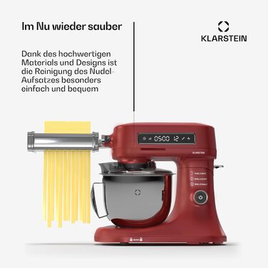 Кухонна машина Klarstein Chiara 1600W з чашею 5L з нержавіючої сталі, 12 швидкостей, LCD-дисплеєм, тиха робота ≤72 dB, набір для випічки, придатний для миття в посудомийній машині, корпус з алюмінію, сірий колір, насадка для пасти Klarstein Chiara