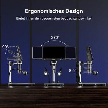 TOMLOV DM9 7' LCD цифровий мікроскоп 1200x, 1080P USB, 12MP, з підсвічуванням LED, для PC/Windows/Mac, 32GB