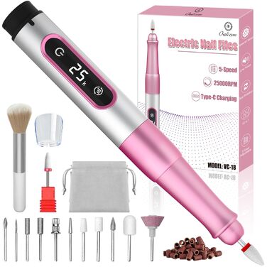 Електричний фрезер для нігтів Nagelfräser Kabellos 13 в 1: 5 швидкостей, 25000 об/хв, USB, для гель-манікюру