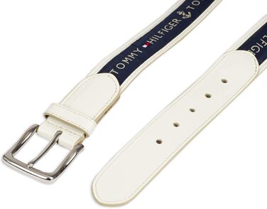 Чоловічий шкіряний ремінь Tommy Hilfiger з вставкою з тканини та класичною пряжкою (1 шт., 30 мм, кремовий з синьою вставкою)