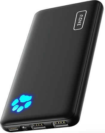 Power Bank INIU 10000mAh, ультратонкий, USB C, 3A, ліхтарик, сумісний з iPhone, Samsung, Huawei, чорний