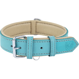 Riparo Genuine Leather Adjustable Dog Collar with Additional Reinforcement (: 4.5CM Wide for 53.4CM - 63.5CM Neck, ) (L, Aqua)