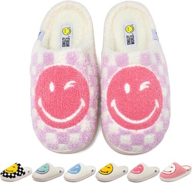 Домашні тапочки Smileyworld® для жінок та чоловіків з піною Memory Foam, м'які, теплі, плюшеві, для дому, рожеві, білі (фіолетовий у клітинку, 40/41 EU)