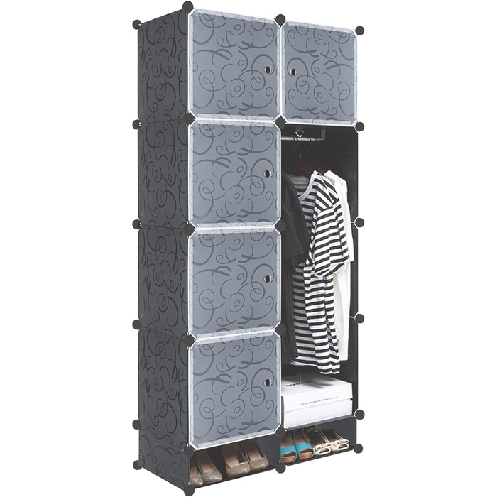 YRHome DIY Regal System Wardrobe Closet Storage Cabinet with Door, Shelf System, Coat Rack, Standing Shelf (8 Boxes with Shoe Cabinet)