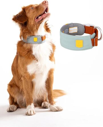 Нашийник для собак середнього розміру Woolly Wolf Alpha 360, розмір M, колір Гляцієрово-зелений - екологічний, зручний, з відбиваючими елементами для безпеки