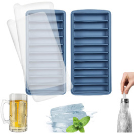 Силіконова форма для льоду LessMo з кришкою, BPA-free, LFGB сертифікована, 10 відсіків (2 шт, синій) для коктейлів та віскі