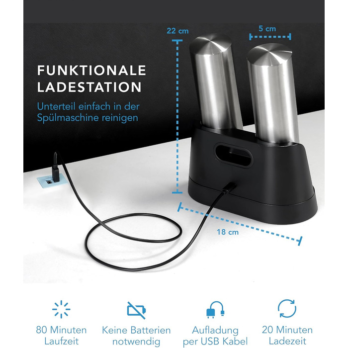 Electric Salt and Pepper Grinder - Rechargeable & Many Accessories | Battery Set | Pepper Dispenser Pepper and Salt Grinder for Coarse Salt