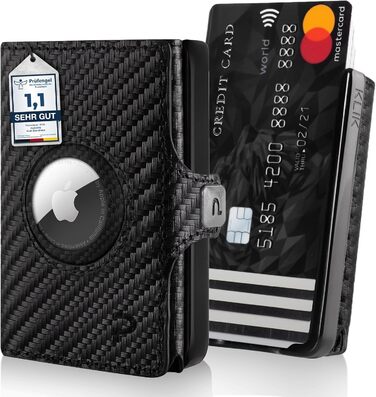 PURISTO KLIK: Тонкий чоловічий гаманець з натуральної шкіри з RFID захистом - на 10-12 карт, без відділу для монет (Carbon)