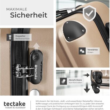 Набір валіз Tectake (M-L-XL) з ваговою та ідентифікатором, ABS, телескопічна ручка, Champagner