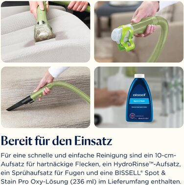 BISSELL Little Green: портативний мийний пилосос для килимів та м'яких меблів. Ефективне видалення плям та бруду. Потужний 340W мотор, модель 4098N