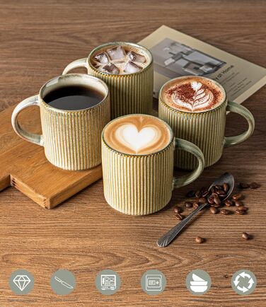 Набір посуду з каменю GBhome на 6 осіб, 18 предметів, ручна робота, реактивна глазур, мікрохвильова та посудомийна безпека, глибокий зелений колір (Desret Salbei), включає чашки (6 шт.)