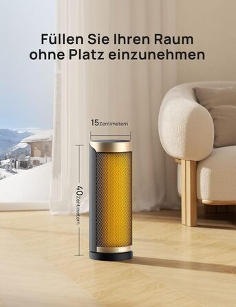 Електричний обігрівач Dreo Solaris Slim H3 Standard Gold: тихий, енергоефективний, з пультом, 3 режими, 12-годинний таймер, захист від перегріву та перекидання