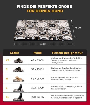 Підстилка для собак XS (45x65 см) – двостороння, м'яка, з наповнювачем 3 см – для дивану, авто, переноски – Made in Germany (45 x 65 см, Мандала Антрацит)