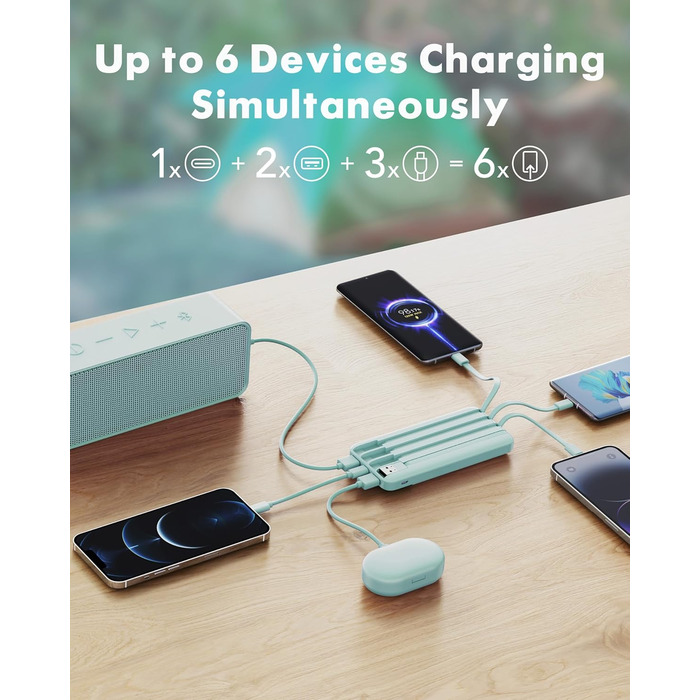 Power Bank Charmast 10000mAh з 6 виходами, USB-C, LED-дисплеєм, 4 кабелями, для iPhone, Huawei, Samsung