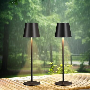 Набір з 2 бездротових настільних світильників LED з акумулятором, сенсорне регулювання яскравості, 3 режими кольору, USB-C зарядка для спальні, столу, кемпінгу (Чорний)