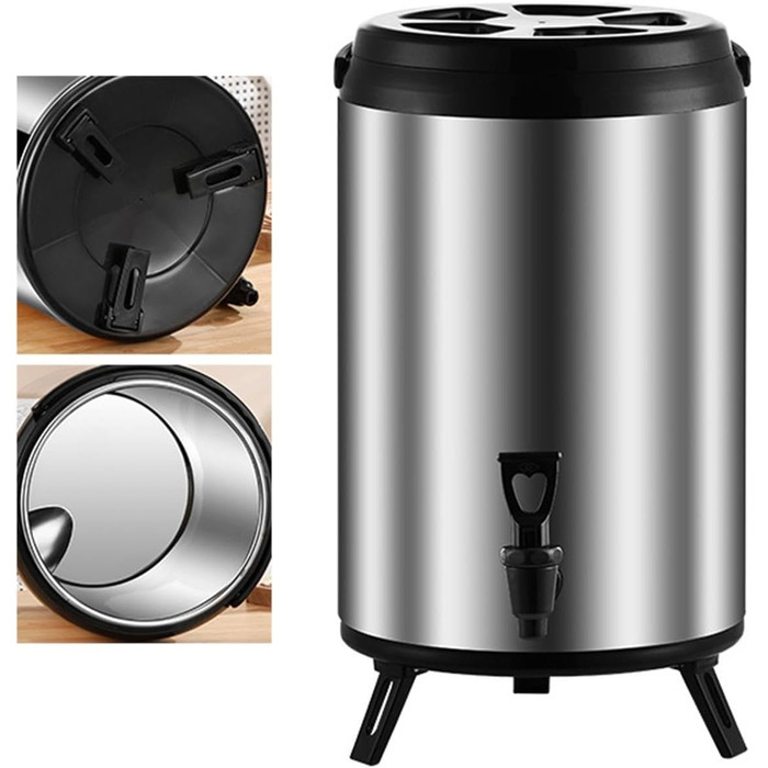 F Fityle Hot/Cold Beverage Dispenser, Tea Barrel with Tap, Water-Insulated Drink Dispenser, Drink Container for Camping/Kindergarten, 6L Silver