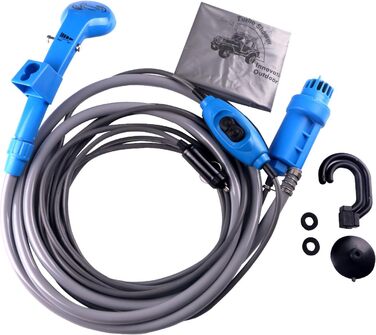 12V Cigarette Lighter Socket Outdoor Camping Shower with Submersible Pump for Car, Vehicle, Motorhome, Caravan, RV, Blue