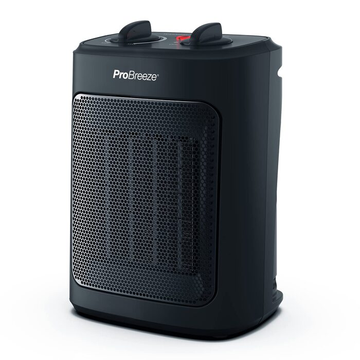 Керамічний обігрівач повітря Pro Breeze 2000W з термостатом, 3 режими нагріву та функцією охолодження, електричний конвектор із захистом від перегріву та перекидання, чорний