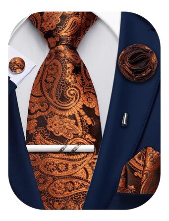 Набір аксесуарів для чоловіків: краватка з візерунком пає, краватка, кишеньковий хустинка, краваттята, затискачі для краваток, 5 шт. (чорний/помаранчевий)