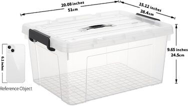 Cetomo Storage Boxes, Portable Plastic Boxes with Lids, Organizer Containers with Handle and Clips, Stackable, Nesting, for Home and Office, Transparent, 90L-3 Pack (35L*4)