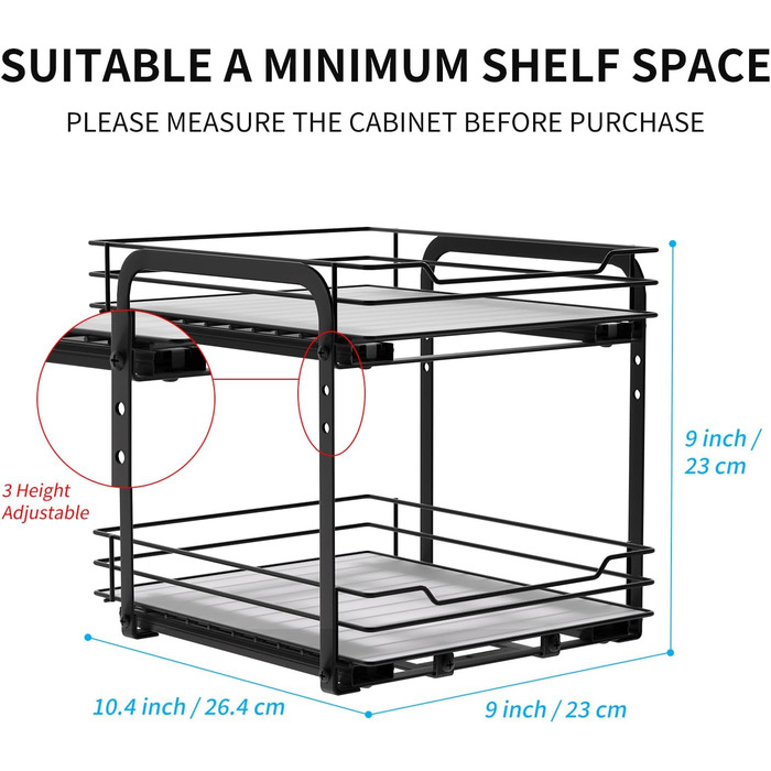 AIRUJIA Pull-Out Spice Rack, 2-Tier Dish Cabinet Organizer, Spice Rack Cabinet, Spice Rack, Lift-Up Bathroom Sink Shelf, Spice Organizer for Kitchen, L26.4*W23.2*H23CM
