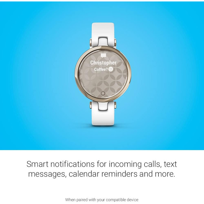 Смарт-годинник Garmin Lily™ з сенсорним екраном та унікальним дизайном, світло-золотистий колір, білий шкіряний ремінець