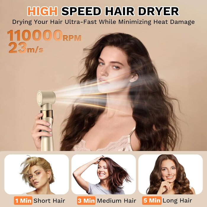 Airstyler 6-в-1: мультистайлер для волосся з автоматичною завивкою, 110000 обертів/хв, для укладання, сушки, створення локонів та об'єму, з чохлом