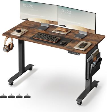 VASAGLE Electric Height Adjustable Desk - Vintage Brown, 60 x 120 x (72-120) cm, Memory Function, Wood & Steel Frame