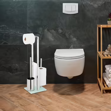 Relaxdays Standing Toilet Set, Stainless Steel & Glass