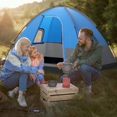Намет HOMASIS Campingzelt для 2-3 осіб, водонепроникний, блакитно-чорний. З вікнами, тентом, кілками та відтяжками. Для кемпінгу, трекінгу, хайкінгу.