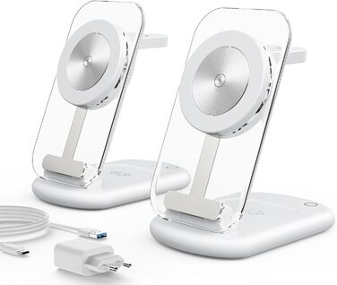 Зарядний пристрій MagSafe 3-в-1 для iPhone 17/16/15/14/13/12 Pro Max/Air/Plus/Pro та Apple Watch 10/9, AirPods 3/2/Pro (сріблястий, 2 шт.)