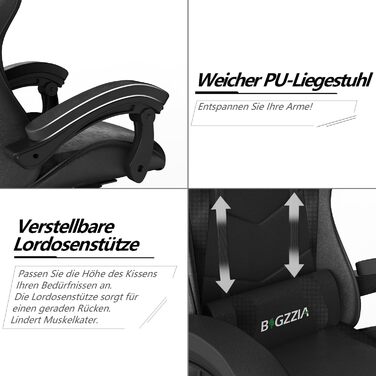 Геймерське крісло Racingreat Ergonomic: PC крісло для геймерів та офісу з регульованим кутом нахилу, PU шкіра, подушка під голову. Чорне.