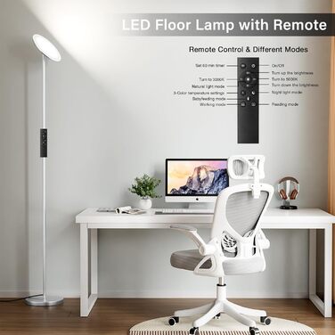 LED-стельова лампа PreeOtti для вітальні, диммування, 36W, з пультом та сенсором, 3 колірні температури (чорний/сріблястий)