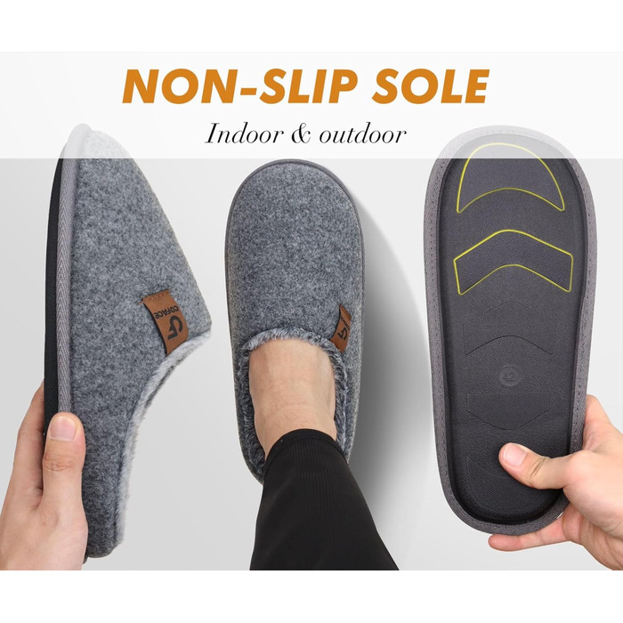 Тапочки чоловічі COFACE з фетру, теплі, зручні, з м'якою підкладкою, антиковзаюча гумова підошва, для дому та вулиці, розмір 40-49 (Сірий, 43 EU)