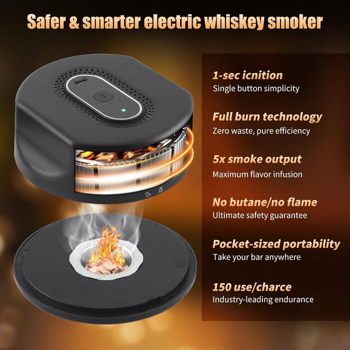 Електричний набір для копчення коктейлів та віскі з 6 ароматами, Infuser для віскі, подарунок для любителів коктейлів