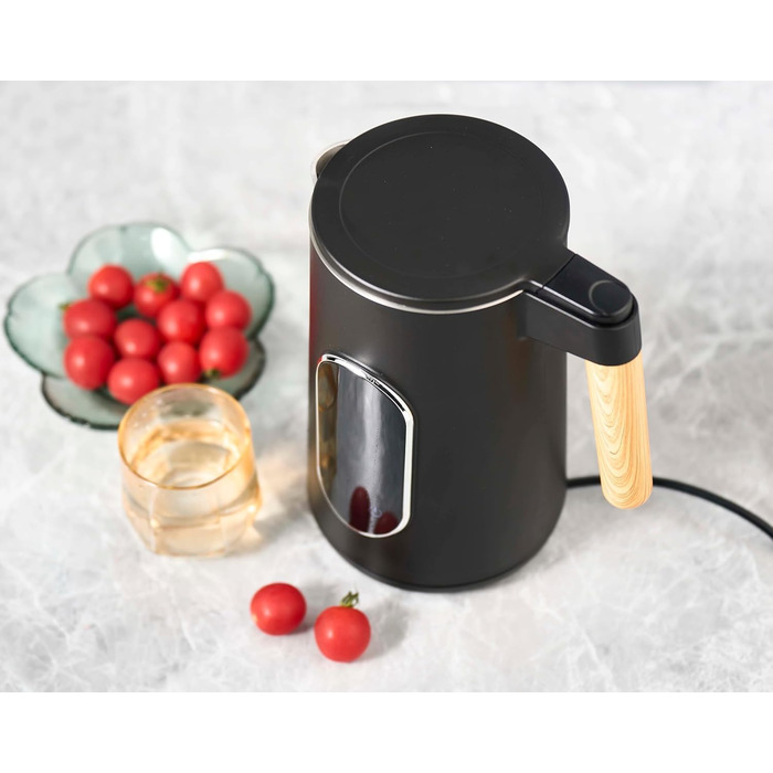 Електричний чайник з регулюванням температури 1.7л, 2200W, чорний, з дерев'яною обробкою