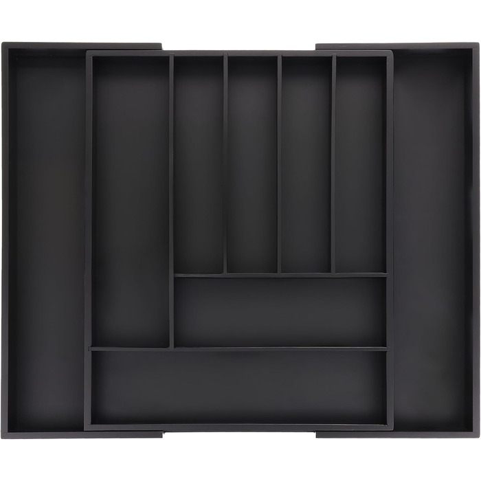 Relaxdays Cutlery Box Extendable, Bamboo, HBT: 5 x 33.5-49.5 x 44.5 cm, 7-9 Compartments, Cutlery Insert Drawer, Black