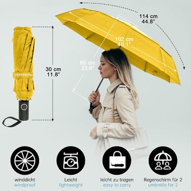 Зонт чоловічий/жіночий/дитячий Herreicher - автоматичний, штормостійкий, легкий, компактний, 102 см, 10 ребер (жовтий)