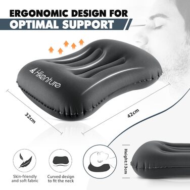 HIKENTURE Camping Pillow [2-Pack], Inflatable Travel Pillow Ultralight, Ergonomic Head Pillow Neck Pillow for Camping, Travel, Outdoor