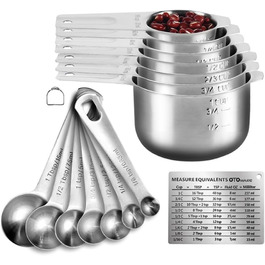 Measuring Cup and Spoon Set, 304 Premium Stainless Steel Cups and Spoons, Kitchen Gadgets for Cooking, Baking (Set-01)