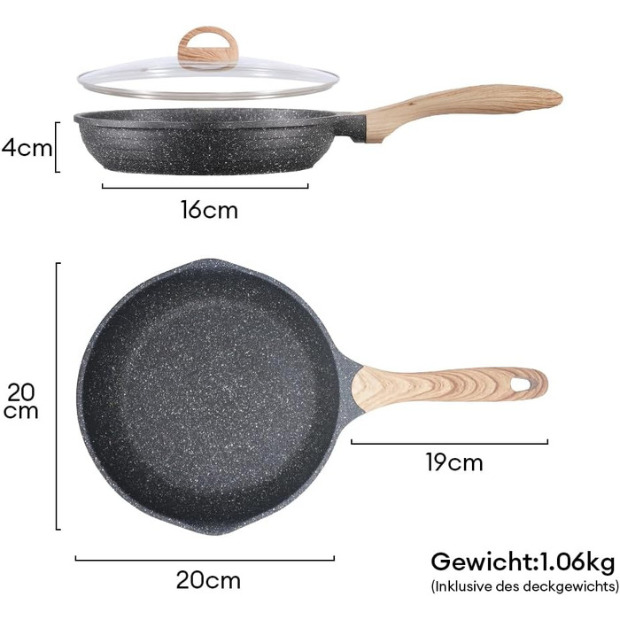 Набір сковорідок JEETEE 6-ти частинний з кришкою, 20/24/28 см, індукційні, з антипригарним покриттям, для всіх плит, PFOA-free (сірий)