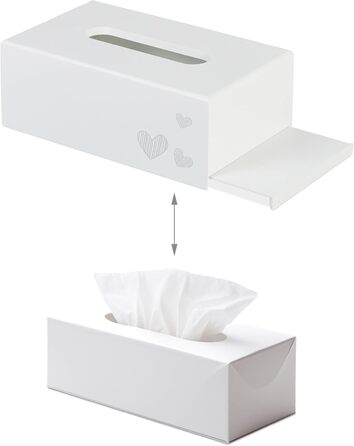 Relaxdays Tissue Box, Cosmetic Tissue Box, Square Tissue Box for Napkins, HxWxD: 9 x 25 x 15 cm, Heart Print, White