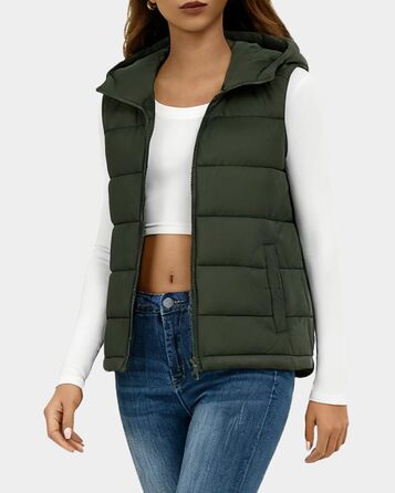 Зручна зимова жилетка Daen Weste Kurz Elegant - легка, з капюшоном (зелена, M)
