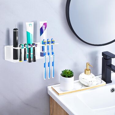 Настінний тримач для зубних щіток, електричної зубної щітки, з підставкою для насадок, органайзер для пасти, великий (білий)