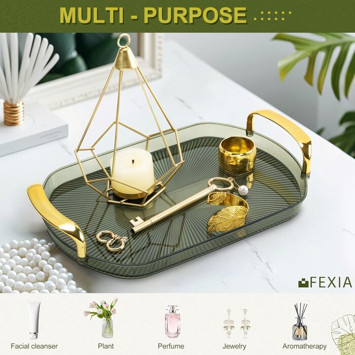 Набір аксесуарів для ванної кімнати FEXIA (5 шт.) - зелений декор у стилі бохо, органайзер для зубних щіток, дозатор мила, лосьйону