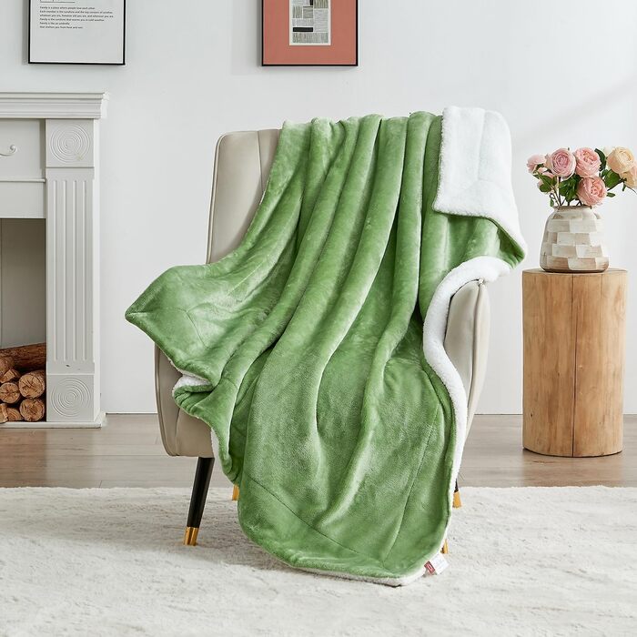 Плед Sherpa з двостороннього флісу, теплий плед для дому, дивана/крісла, 150 x 200 см, колір салатовий