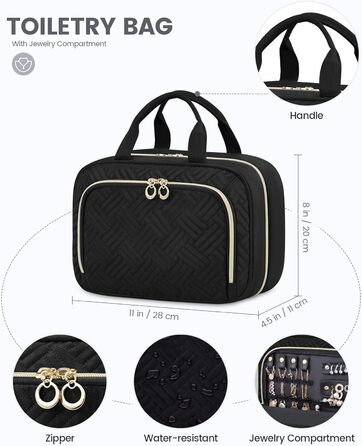 Сумка для косметики OVEVOOK чорна з відділенням для прикрас (M-Update) - водонепроникна, з гачками