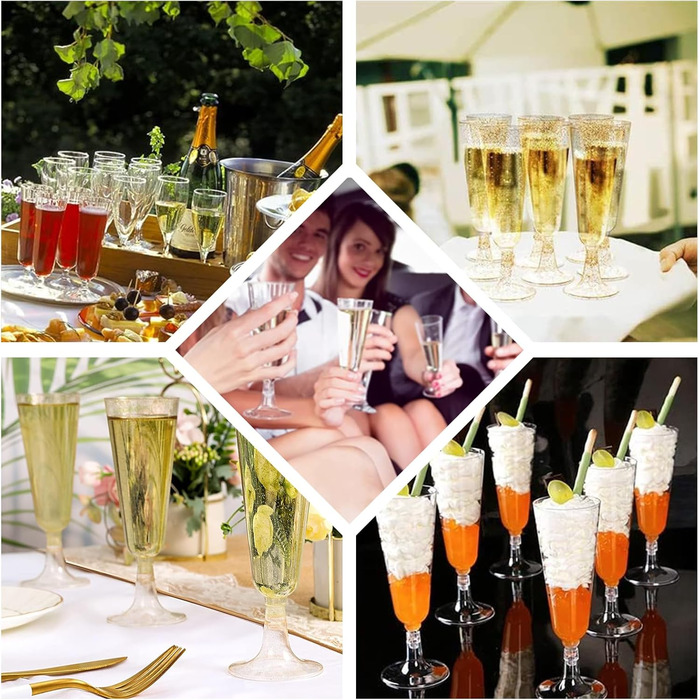 Сектанські келихи з пластику, 60 шт. - Прозорі келихи для шампанського, 160 мл. Ідеальні для вечірок та свят