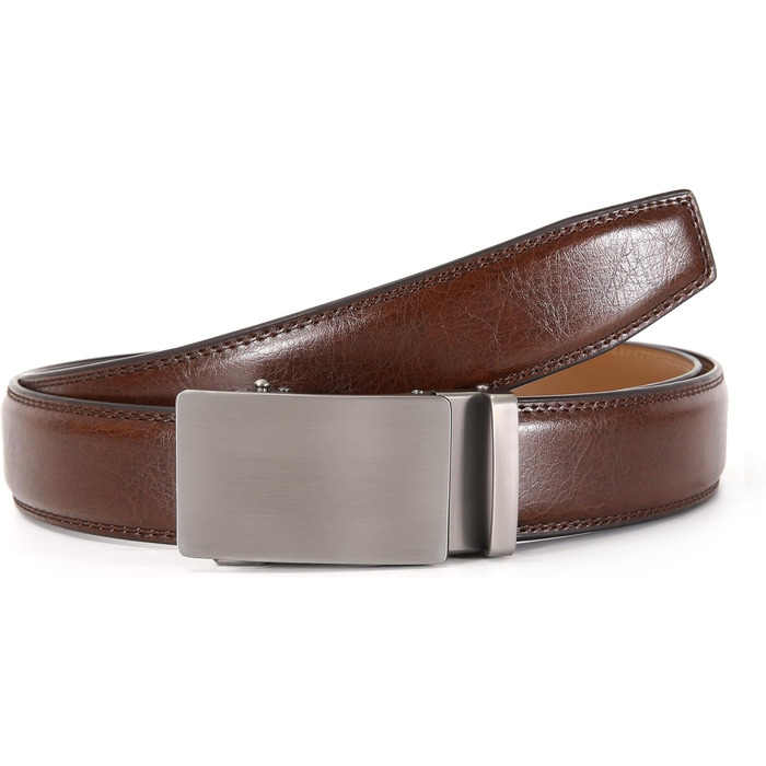 Чоловічий шкіряний ремінь на пряжці, автоматична застібка, 35 мм, регульований, 130 см, для костюма та ділового одягу (колір коричневий)