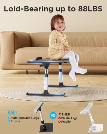 Столик для ноутбука SAIJI з регулюванням, PU-шкіра, 52x30 см, чорний